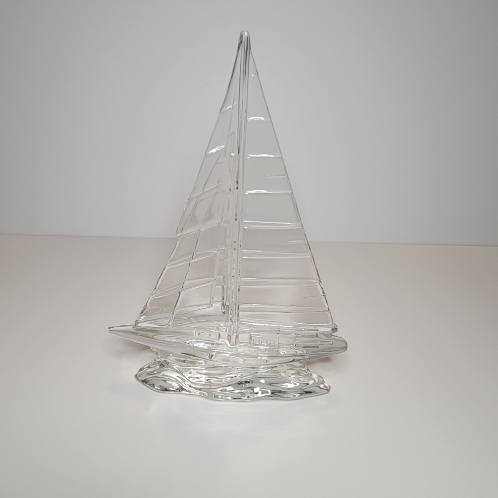 Waterford Crystal Tall Clear Sailboat Glass Sculpture Nautical Sea 9"